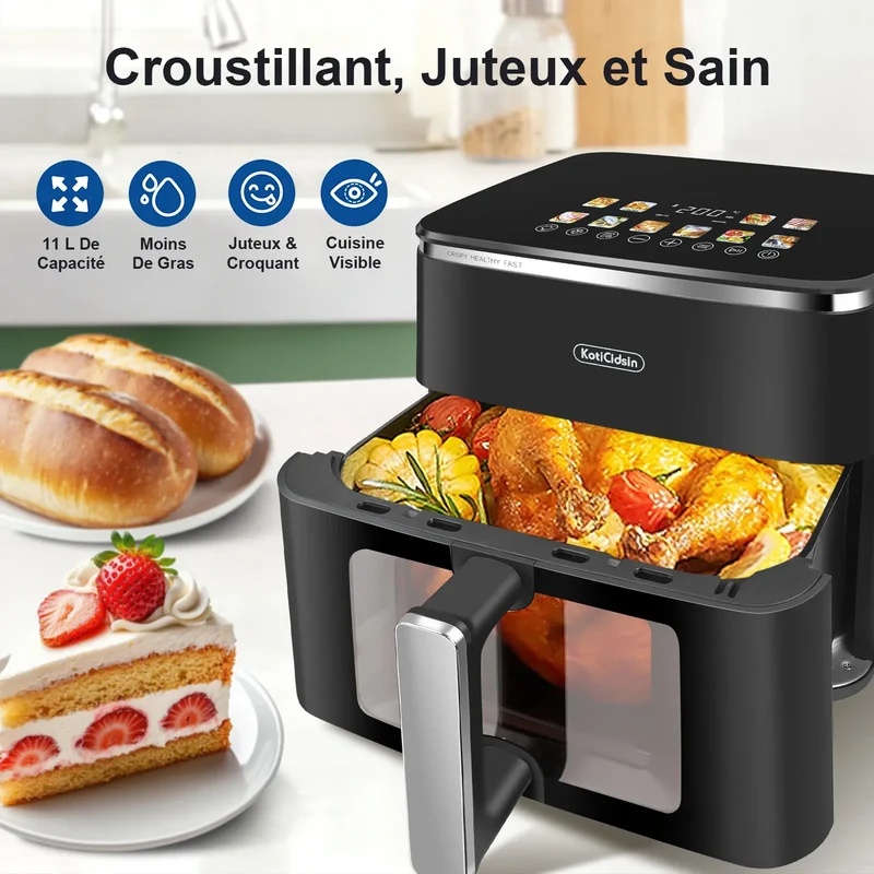 Air Fryer 11L 2000W Écran Tactile et Hublot Visible