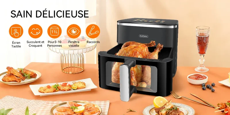 Air Fryer 11L 2000W Écran Tactile et Hublot Visible