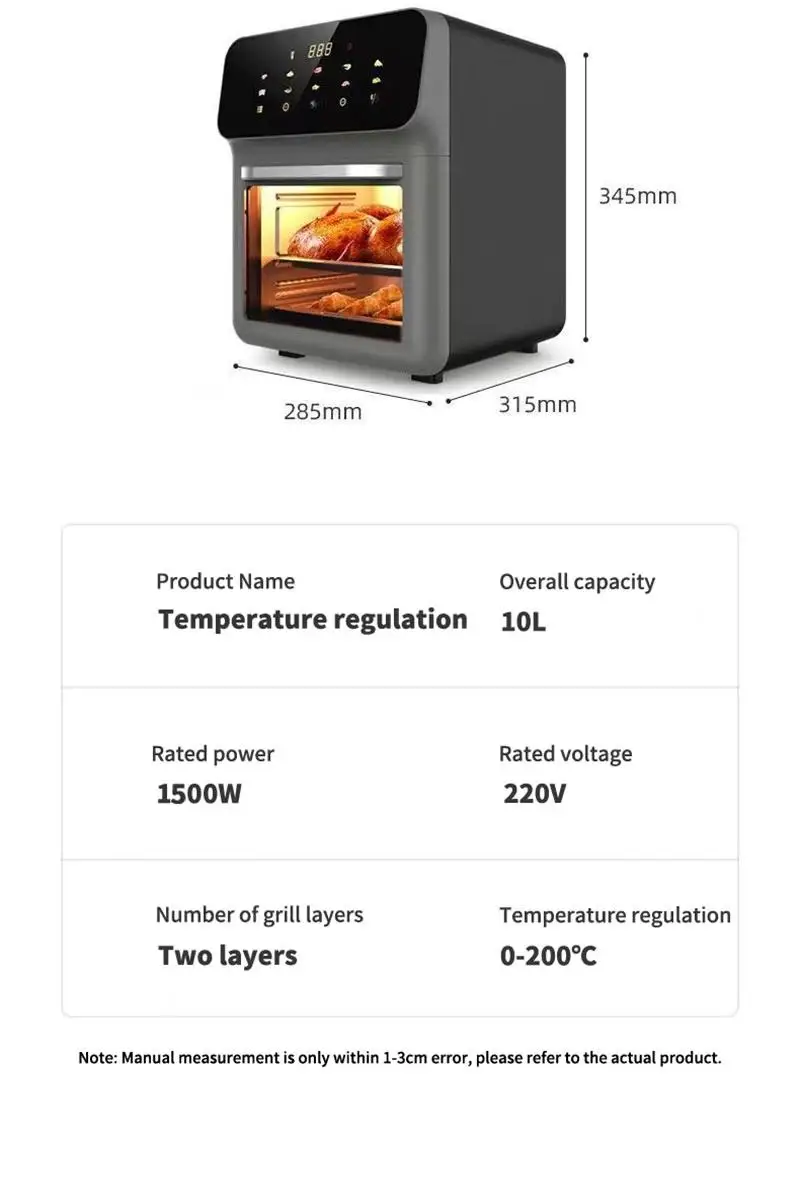 Friteuse Sans Huile 10L 1350W Écran Tactile avec Hublot Visible
