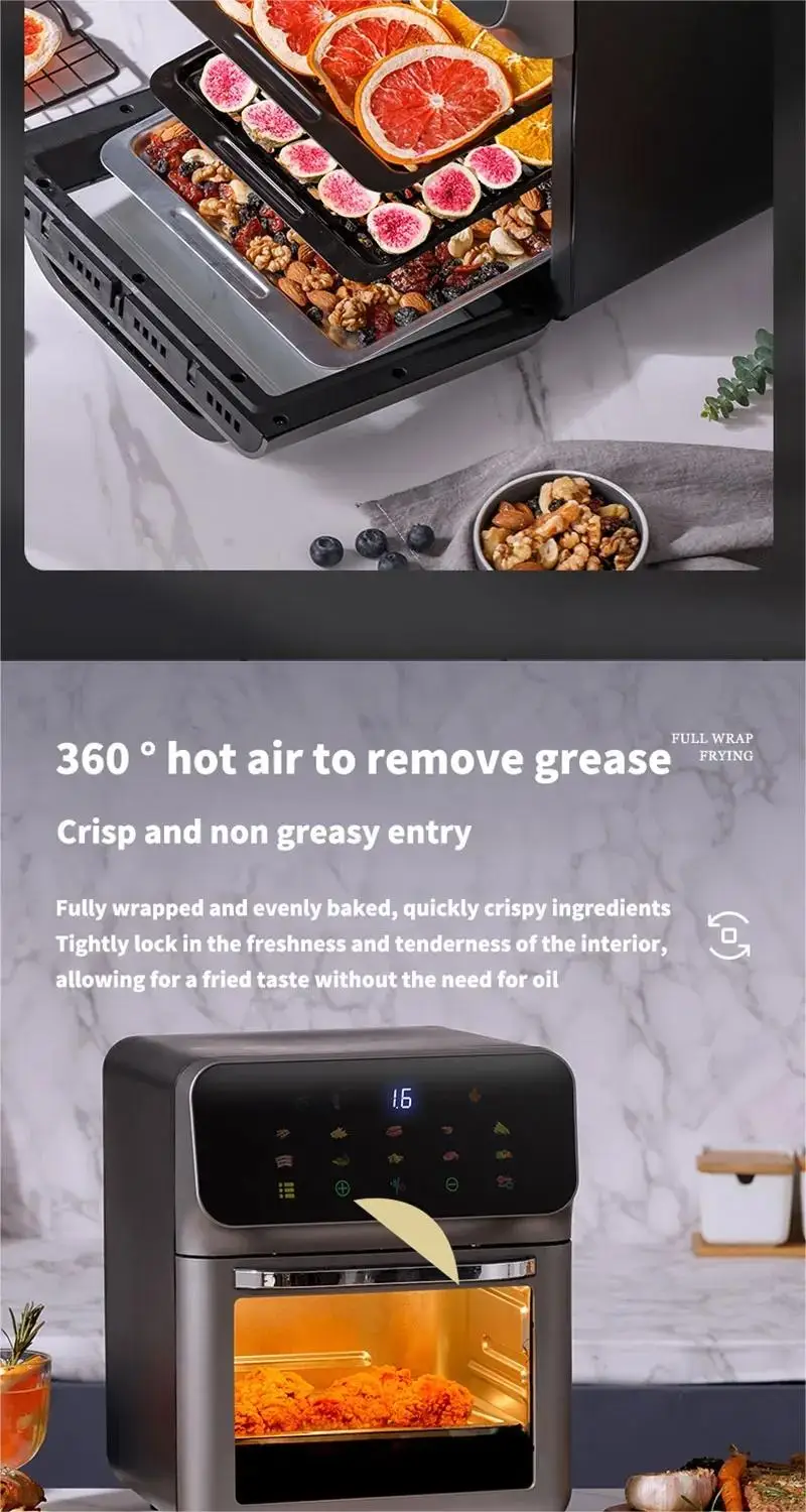 Friteuse Sans Huile 10L 1350W Écran Tactile avec Hublot Visible