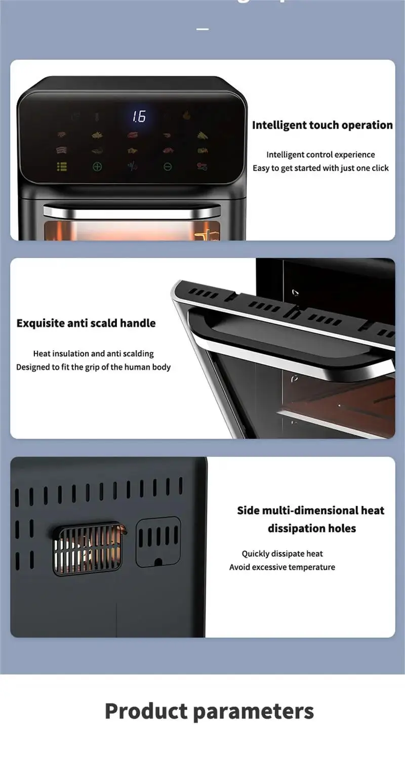 Friteuse Sans Huile 10L 1350W Écran Tactile avec Hublot Visible