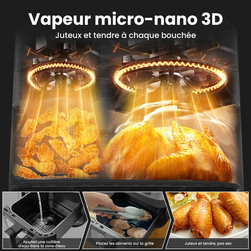 Air Fryer Double Panier 10L 2600W avec Hublot Visible
