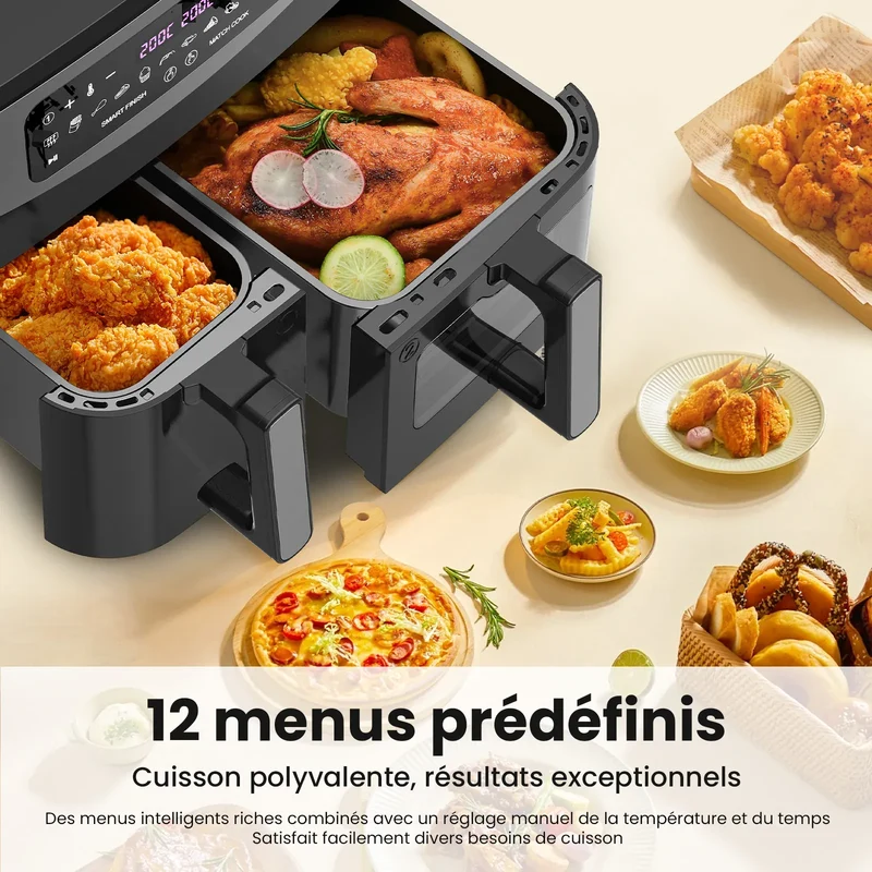 Air Fryer Double Panier 10L 2600W avec Hublot Visible