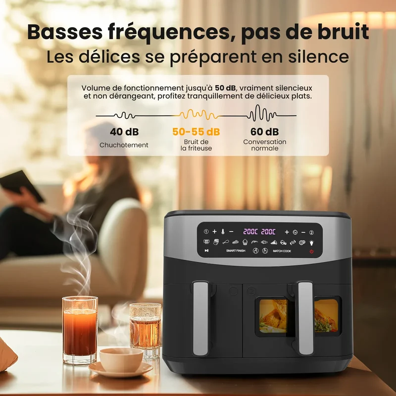 Air Fryer Double Panier 10L 2600W avec Hublot Visible