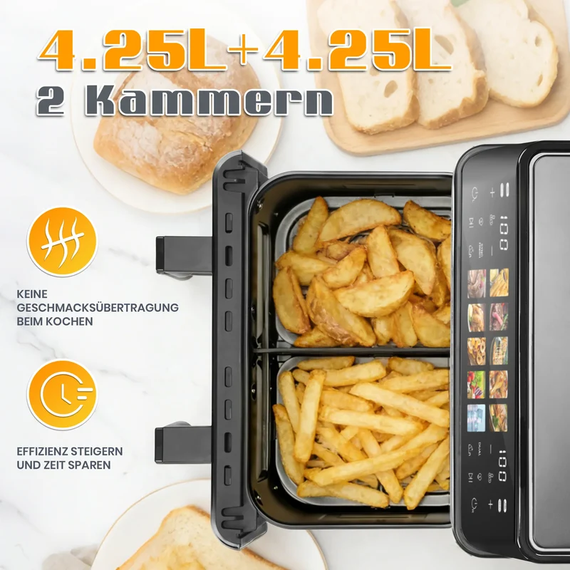 Air Fryer 8,5L 2000W avec Hublot et Écran Tactile
