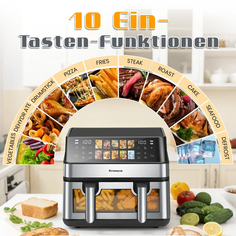 Air Fryer 8,5L 2000W avec Hublot et Écran Tactile