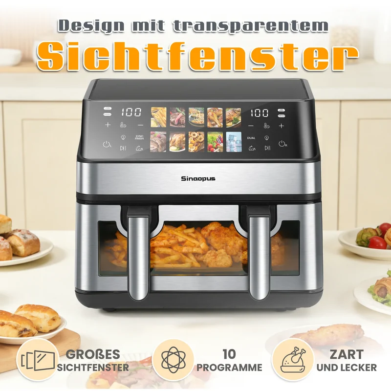 Air Fryer 8,5L 2000W avec Hublot et Écran Tactile