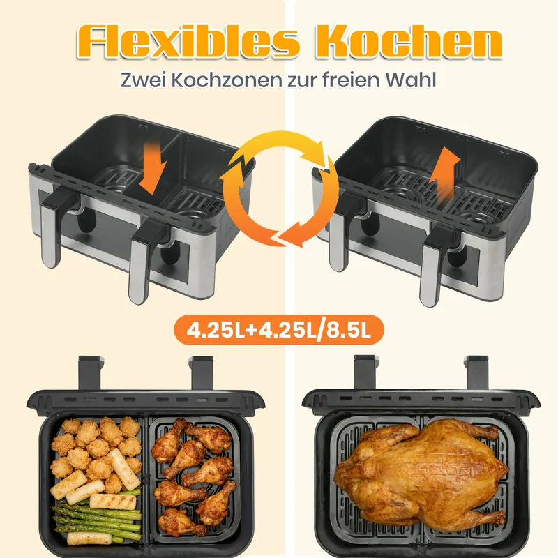 Air Fryer 8,5L 2000W avec Hublot et Écran Tactile