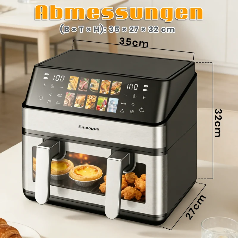 Air Fryer 8,5L 2000W avec Hublot et Écran Tactile