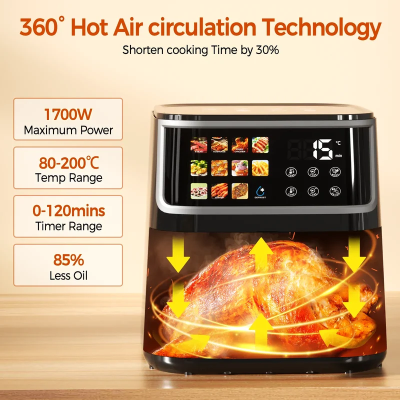 Friteuse Sans Huile 8L 1700W Écran Tactile 11 Programmes
