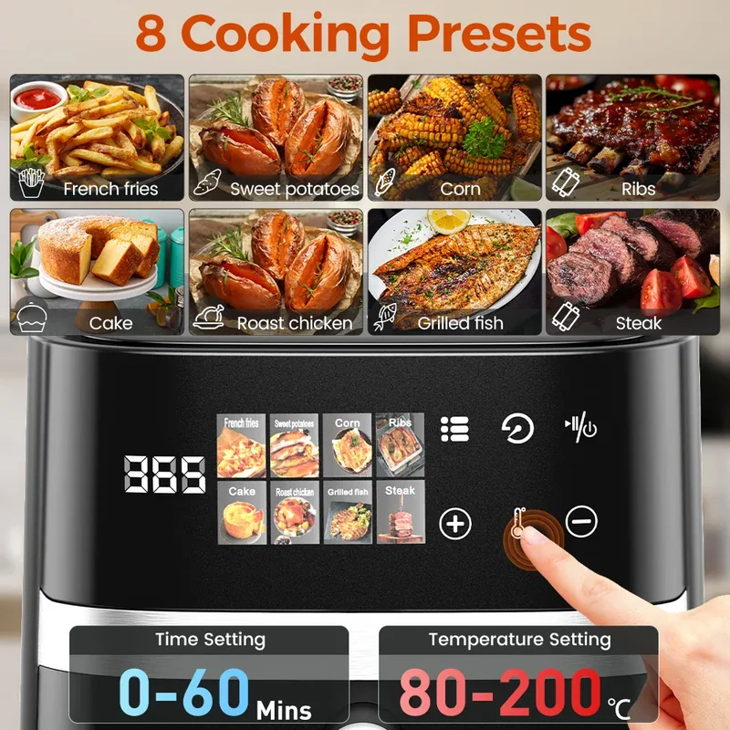 Friteuse Sans Huile 5,5L Écran Tactile 8 Programmes Hublot Visible