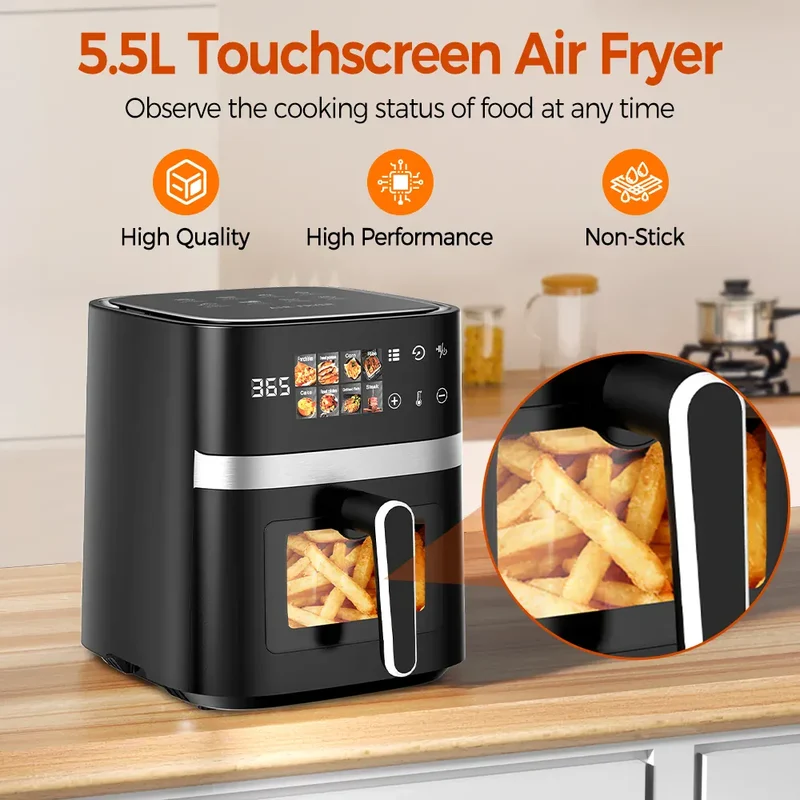 Friteuse Sans Huile 5,5L Écran Tactile 8 Programmes Hublot Visible