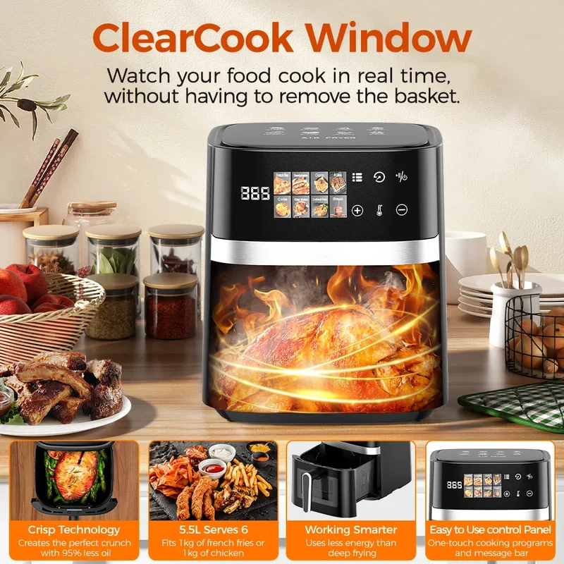 Friteuse Sans Huile 5,5L Écran Tactile 8 Programmes Hublot Visible