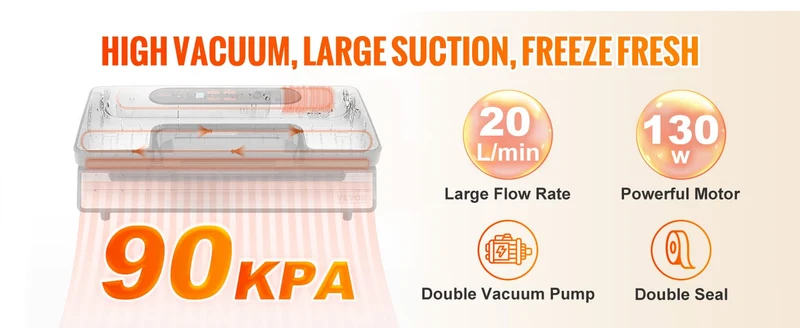 Machine Sous Vide Alimentaire 130W 90 kPa avec 10 Sacs Offerts