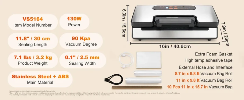 Machine Sous Vide Alimentaire 130W 90 kPa avec 10 Sacs Offerts