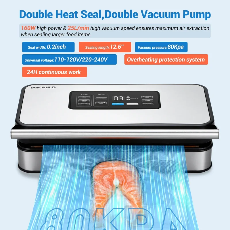 Machine Sous Vide Alimentaire INKBIRD 150W – Double Pompe 80 kPa – Cutter Intégré et Sacs Inclus