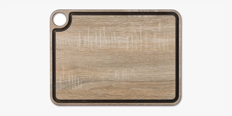 Tabla de corte marrón con canal y colgador 377 x 277 mm