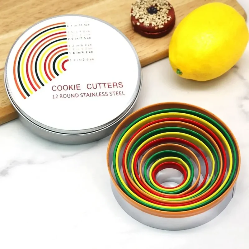 Emporte-pièces ronds en inox colorés - Set de 12 pour biscuits
