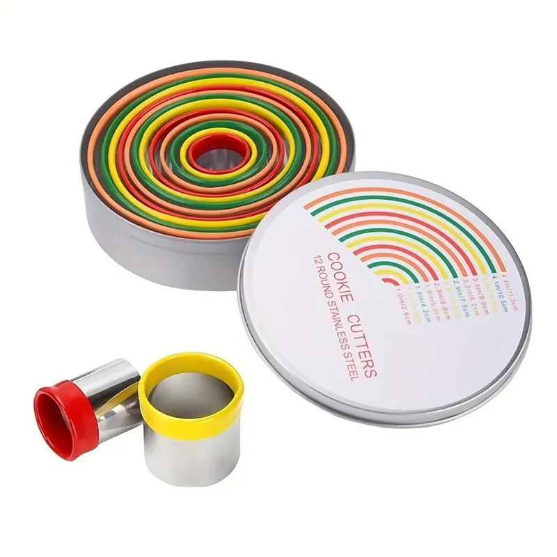 Emporte-pièces ronds en inox colorés - Set de 12 pour biscuits