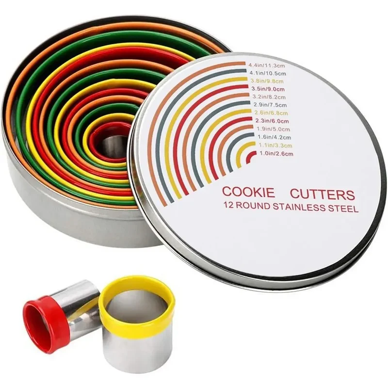 Emporte-pièces ronds en inox colorés - Set de 12 pour biscuits