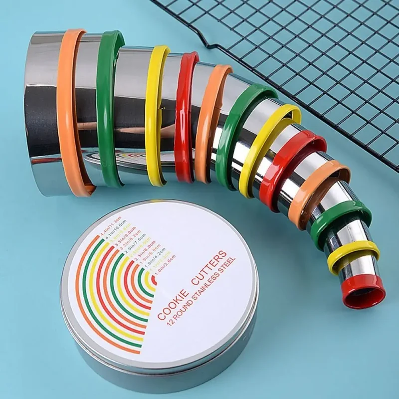 Emporte-pièces ronds en inox colorés - Set de 12 pour biscuits