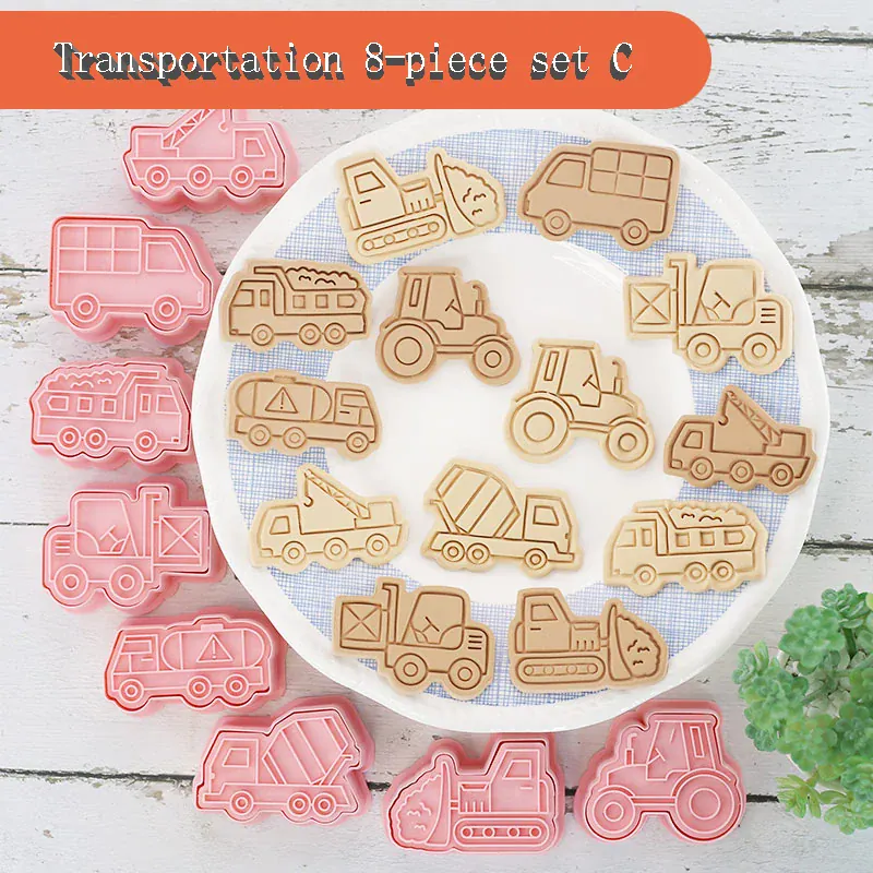 Emporte-pièces de pâtisserie - Set de 8 camions en plastique 3D