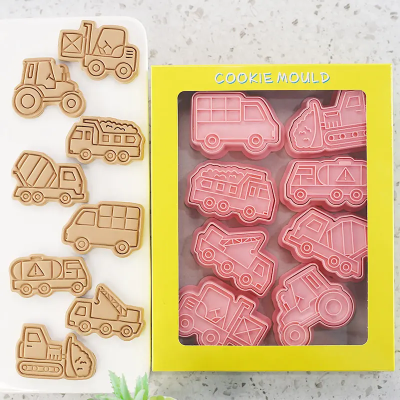 Emporte-pièces de pâtisserie - Set de 8 camions en plastique 3D