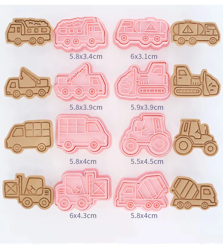 Emporte-pièces de pâtisserie - Set de 8 camions en plastique 3D