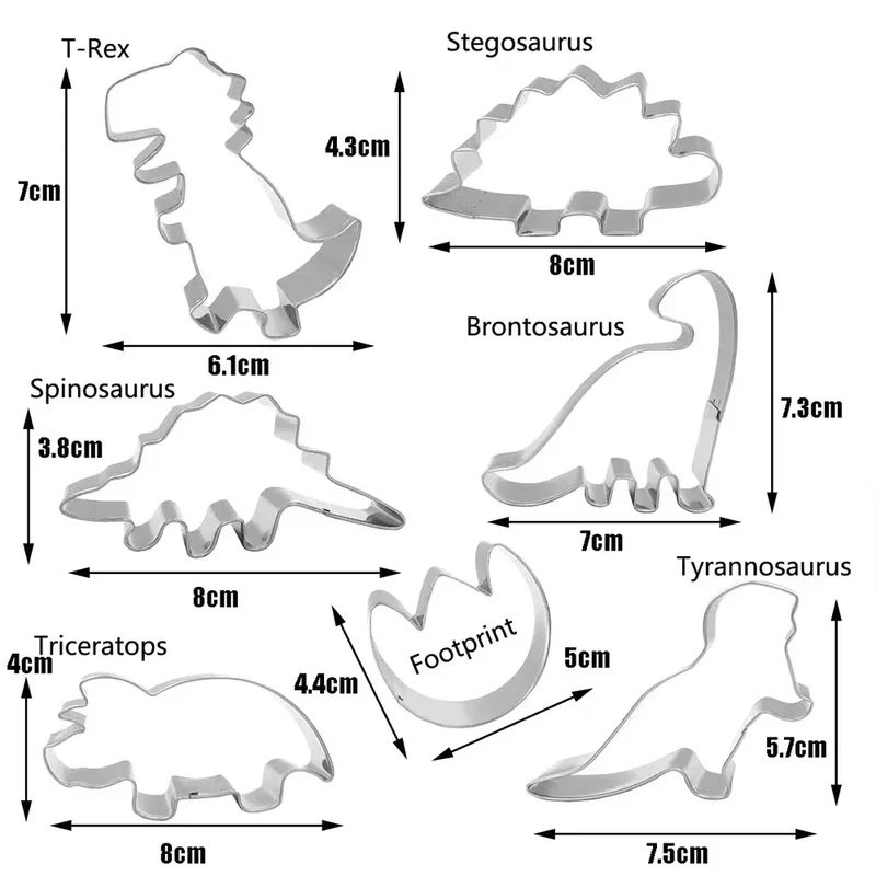Emporte-pièces à biscuits dinosaures en inox - Set de 7 pièces