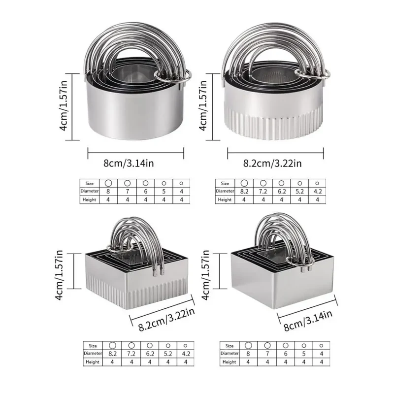 Set de 5 Emporte-Pièces Ronds et Carrés en Acier Inoxydable