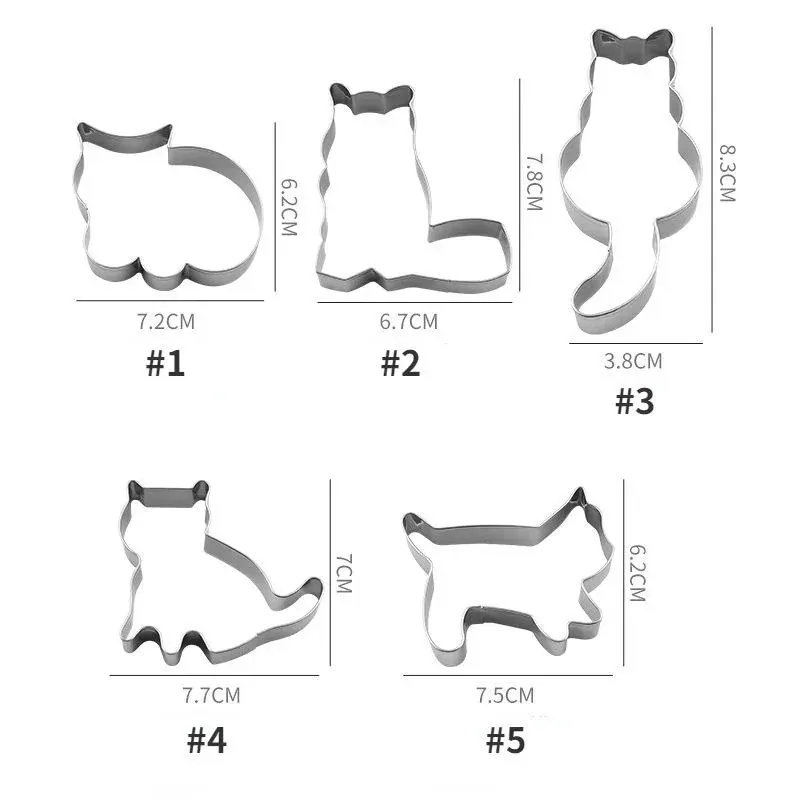 Emporte-pièces en inox 5 pièces - Formes de chats pour pâtisserie