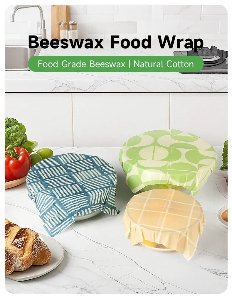 Film Alimentaire Cire d'Abeille Lot de 3 Wraps Réutilisables Écologiques