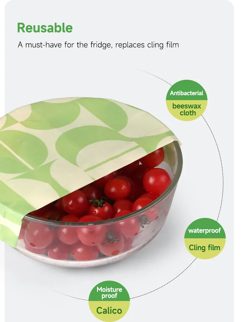 Film Alimentaire Cire d'Abeille Lot de 3 Wraps Réutilisables Écologiques