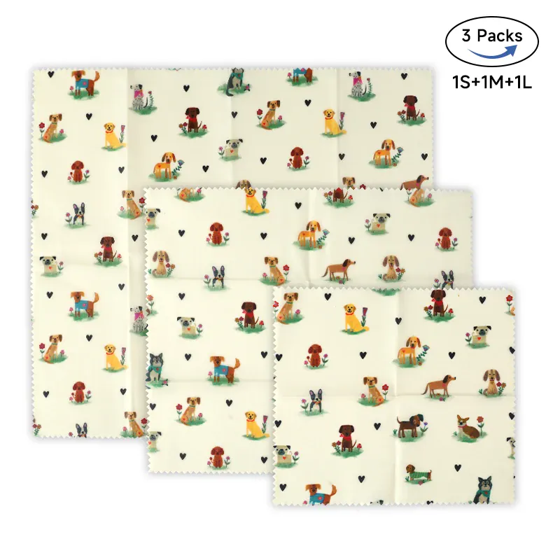 Film Alimentaire Cire d'Abeille Lot de 6 Réutilisables Décorés