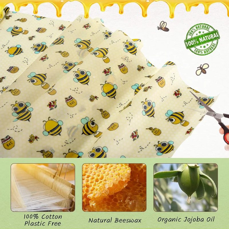 Film Alimentaire Réutilisable en Cire d'Abeille - Lot de 6