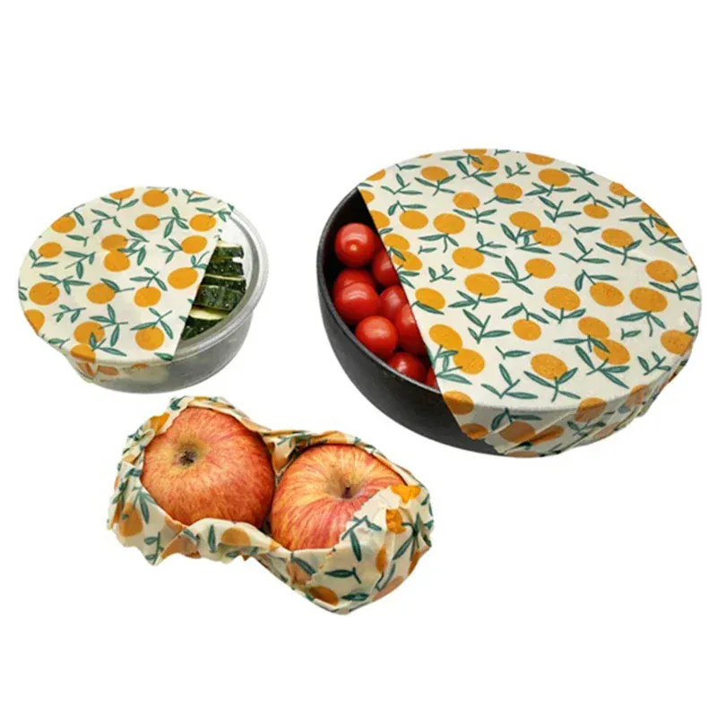 Film Alimentaire Réutilisable Cire d'Abeille – Lot de 3 Tailles, Motifs Fruités