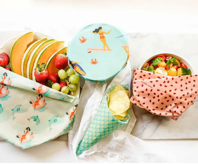 Film Alimentaire Réutilisable Cire d'Abeille – Lot de 3 Tailles, Motifs Fruités