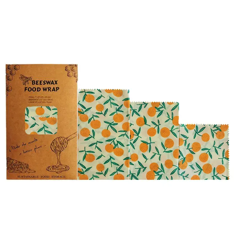 Film Alimentaire Réutilisable Cire d'Abeille – Lot de 3 Tailles, Motifs Fruités