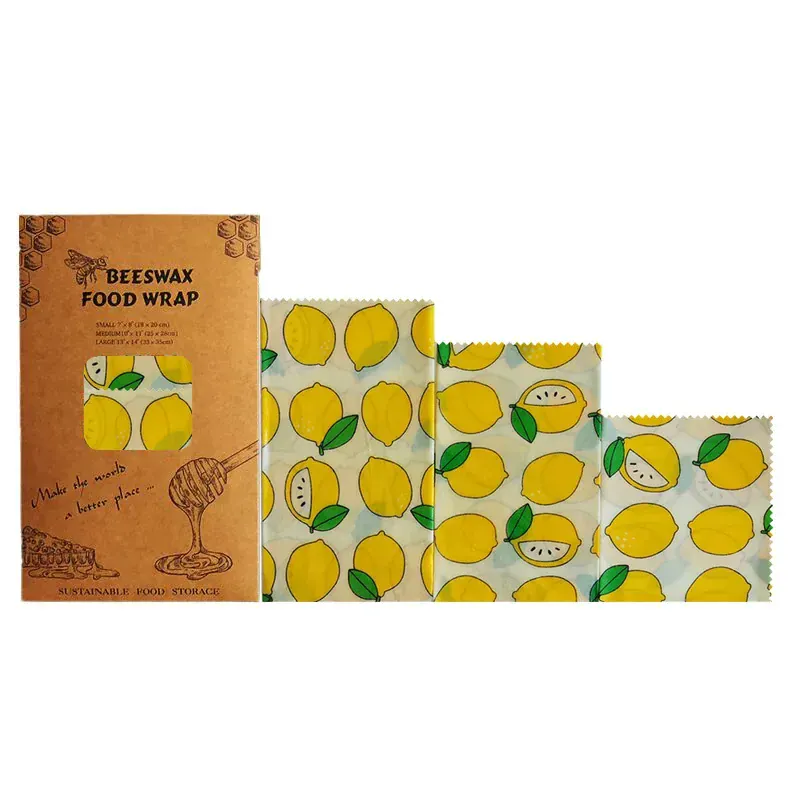 Film Alimentaire Réutilisable Cire d'Abeille – Lot de 3 Tailles, Motifs Fruités