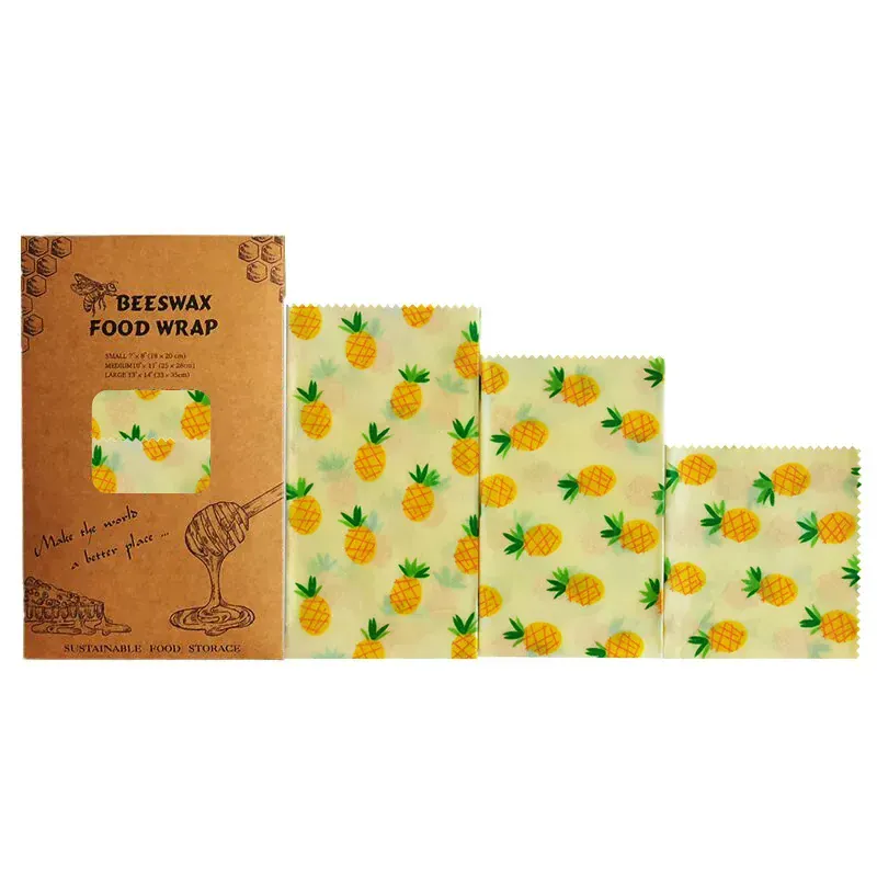 Film Alimentaire Réutilisable Cire d'Abeille – Lot de 3 Tailles, Motifs Fruités