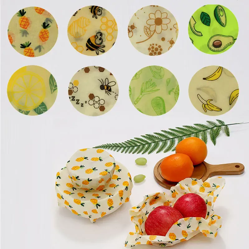 Film Alimentaire Cire d'Abeille Lot de 3 Motifs Écologiques