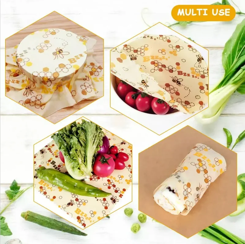 Film Alimentaire Cire d'Abeille Lot de 3 Motifs Écologiques