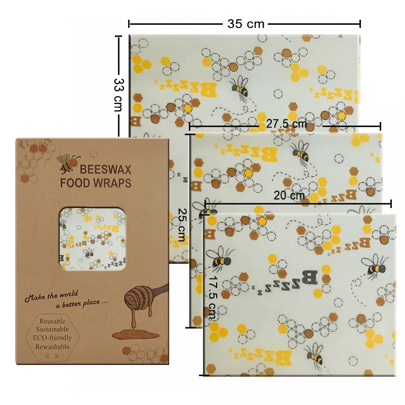 Film Alimentaire Cire d'Abeille Lot de 3 Motifs Écologiques