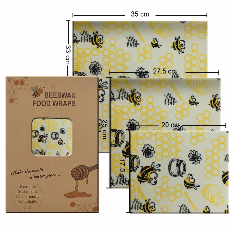 Film Alimentaire Cire d'Abeille Lot de 3 Motifs Écologiques