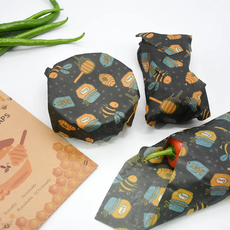 Film Alimentaire Cire d'Abeille Réutilisable Lot de 3 Feuilles Eco-Responsables