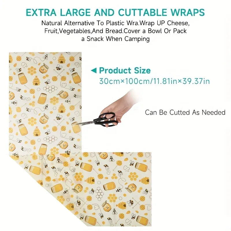 Film Alimentaire Cire d'Abeille Réutilisable 100x30 cm - Lot de 1