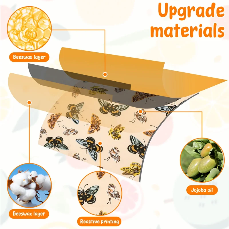 Film Alimentaire Cire d'Abeille Lot de 11 Couvercles Réutilisables