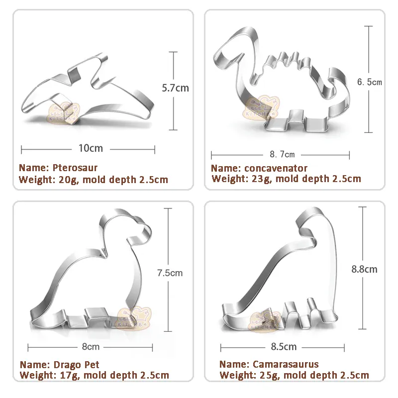 Emporte-pièces dinosaures en acier inoxydable - 10 pièces pour pâtisserie