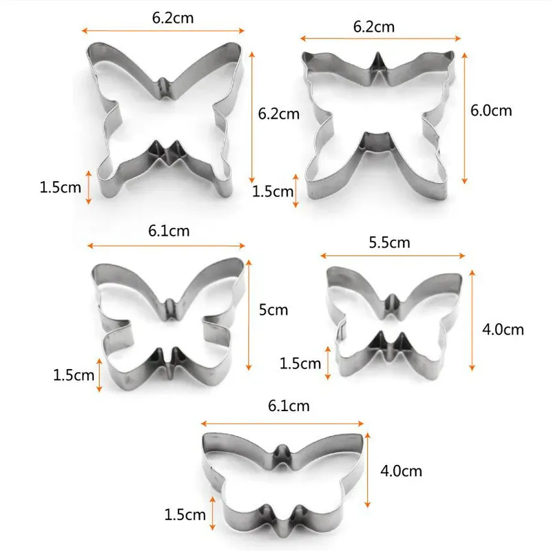 Emporte-pièces à Biscuits en Acier Inoxydable - 5 Pièces Papillon