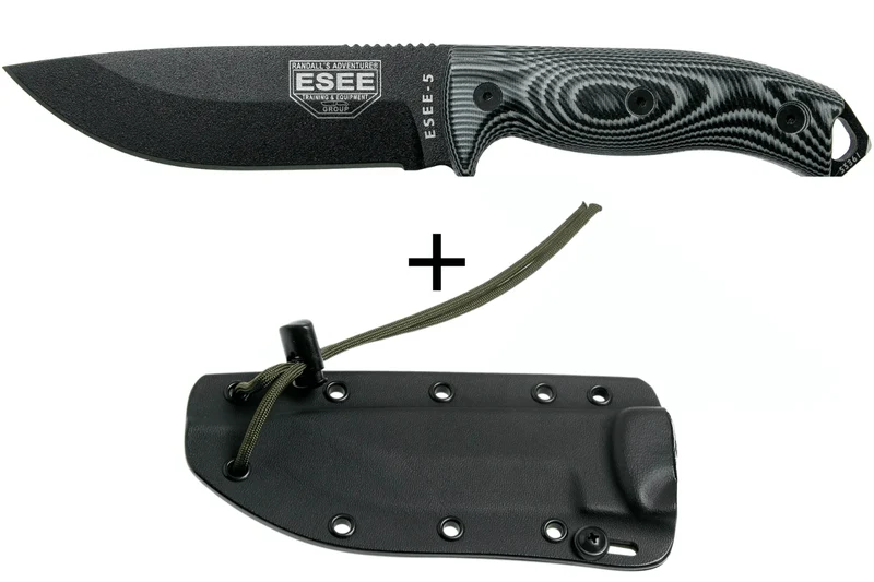 Couteau Esee 5 5PB-002 lame carbone 13,2cm manche G10 gris/noir + étui